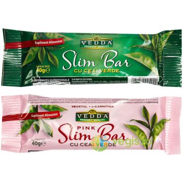 Pachet Baton de Slabit Slim Bar cu Ceai Verde 40g+ Baton de Slabit Slim Bar cu Ceai Verde Pink 40g