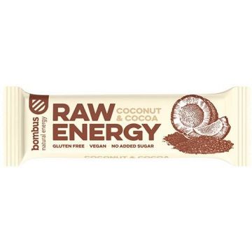 Baton energizant Raw Energy cu nuca de cocos si cacao, 50g Bombus