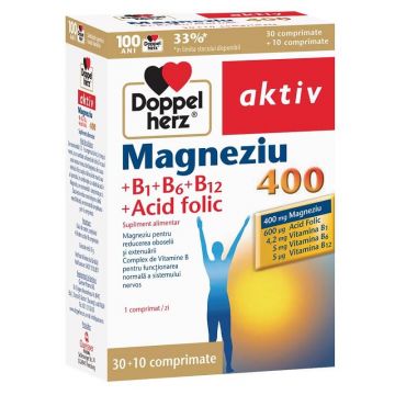 Magneziu 400 mg+ Vit B1+B6+B12+ Acid folic Doppelherz 30+ 10 cpr