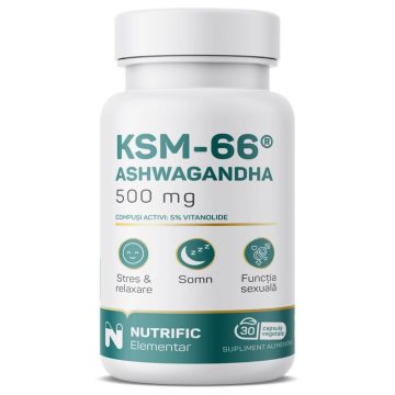 Ashwagandha KSM, 500 mg, 30 capsule vegetale, Nutrific