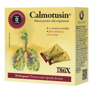 CALMOTUSIN CU STEVIA DBTIX, adjuvant in calmarea tusei, 20 dropsuri, 100 g, DACIA PLANT