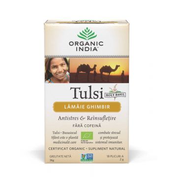 Ceai Tulsi cu Lamaie si Ghimbir Antistres Natural si Reinsufletire 18pl - Organic India