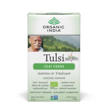 Ceai Tulsi cu Verde - Antistres Natural & Vitalizant, 18pl - ORGANIC INDIA