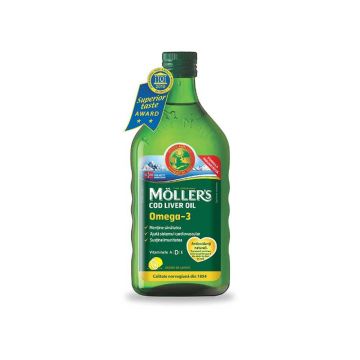 Ulei din ficat de cod, Omega 3, lamaie, 250ml Mollers