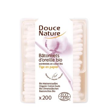 Betisoare de urechi cu bumbac organic, 200buc - Douce Nature