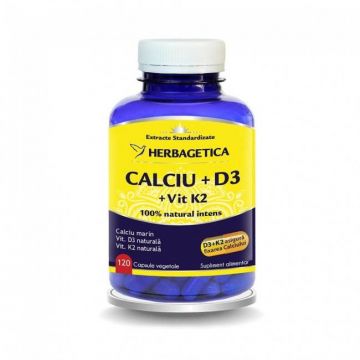 CALCIU + D3 + VITAMINA K2, Herbagetica 30 capsule