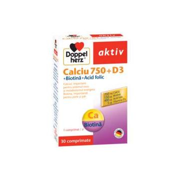 DOPPEL AKTIV CALCIU 750mg + D3 + BIOTIN 30cpr, Doppelherz