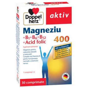 DOPPEL AKTIV MAGNEZIU 400mg B1 + B6 + B12 + Acid folic 30cpr, Doppelherz