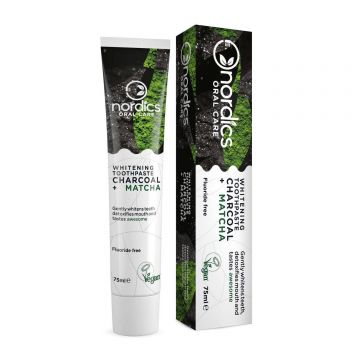 PASTA DE DINTI PENTRU ALBIRE CU CARBUNE ACTIV SI MATCHA 75ml, Nordics Oral Care