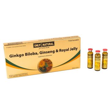 Ginkgo Biloba, Ginseng si Royal Jelly, 10fiole - Only Natural