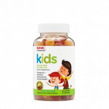 Jeleuri cu aroma de zmeura si lamaie Kids Gummy DHA, 2-12 Ani, 120 buc - GNC