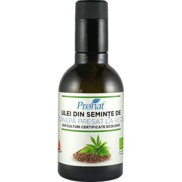 Ulei eco-bio din seminte de canepa presat la rece, 250ml, Pronat