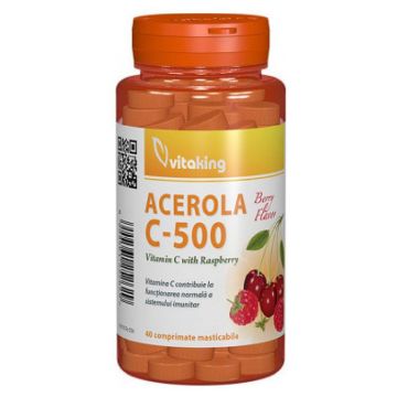 Vitamina C 500mg cu Acerola cu gust de zmeura, 40cpr masticabile - VITAKING