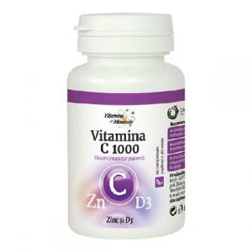 C- Vitamina C 1000mg cu Zn si D3, 60cps, Dacia Plant