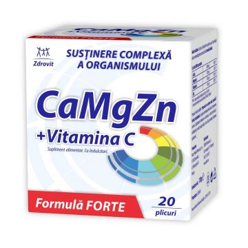 Calciu, magneziu, zinc si Vitamina C, 20plicuri - ZDROVIT
