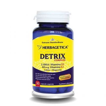 Complex natural vitamina D3 + K2 + Calciu + Magneziu, 30 capsule vegetale - HERBAGETICA