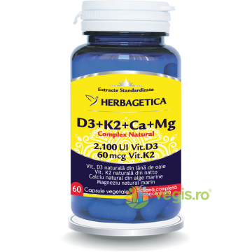 Complex Natural (Vitamina D3 + Vitamina K2 + Calciu + Magneziu) 60cps