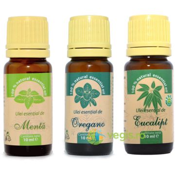 Pachet Uleiuri Esentiale de Imunitate: Ulei de Menta 10ml + Ulei de Eucalipt 10ml + Ulei de Oregano 10ml