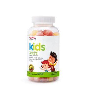 Acizi Grasi Omega-3 Pentru Copii 2-12 Ani, Cu Aroma Naturala De Zmeura Si Lamaie, 120 Jeleuri - Gnc