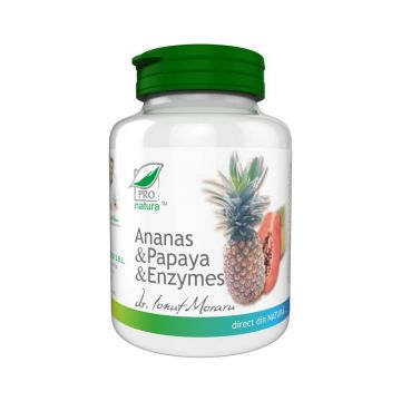 Ananas, Papaya si Enzymes, 100cpr - Pro Natura