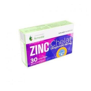 Zinc Chelat Bisglicinat, 50mg, 30cpr - Remedia