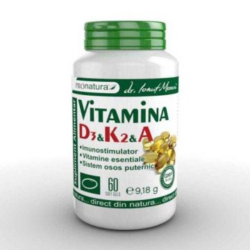 Vitamina D3, K2 si A, 60cps - Pro Natura