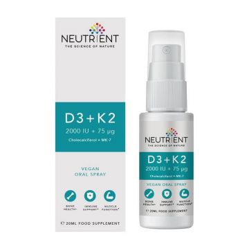 Vitamina D3 + K2 2000UI Vegan Oral Spray, 20ml - Neutrient