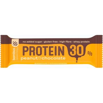 Baton proteic cu arahide si ciocolata, 30% proteine, eco-bio, 50g - Bombus