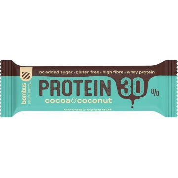 Baton proteic cu cacao si nuca de cocos, 30% proteine, eco-bio, 50g - Bombus