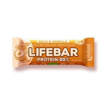 Baton proteic cu nuci si vanilie raw, fara gluten, eco-bio, 47g - Lifebar