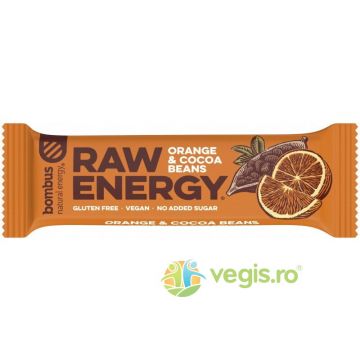 Baton Proteic cu Portocale si Boabe de Cacao fara Gluten Raw Energy 50g
