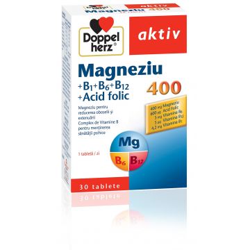 Doppelherz Aktiv Magneziu 400 B1+B6+B12 + Acid Folic x 30 tablete