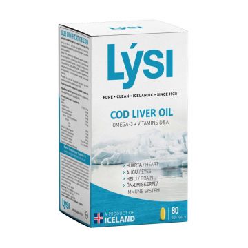 Ulei din ficat de cod (Cod Liver Oil) Omega-3 + vit.A si D x 80 cps Lysi