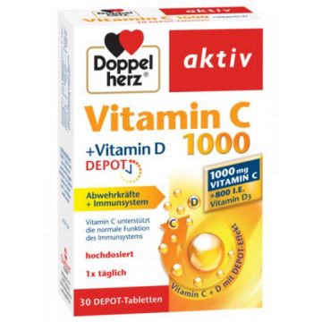 Doppelherz Aktiv Vitamina C 1000 + Vitamina D Depot 30 comprimate