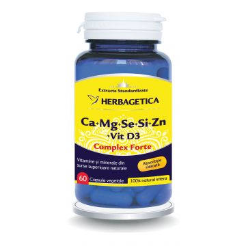 Herbagetica Ca+Mg+Se+Si+Zn cu Vit D3 60 capsule