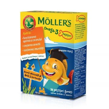 Moller's Omega3 cu 36 pestisori gumati aroma lamai si portocale