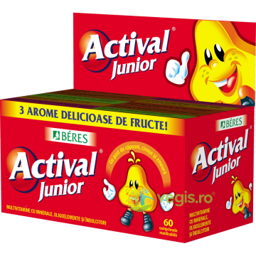 Actival Junior cu Aroma de Capsuni, Cirese si Zmeura 60cpr masticabile