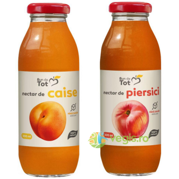 Pachet Nectar de Caise fara Zahar Adaugat 300ml + Nectar de Piersici fara Zahar Adaugat 300ml