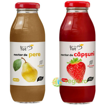 Pachet Nectar de Pere fara Zahar Adaugat 300ml + Nectar de Capsuni fara Zahar Adaugat 300ml