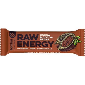 Baton energizant raw energy cu cacao si boabe de cacao, 50 g Bombus
