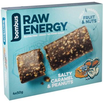 Baton energizant Raw Energy cu caramel sarat si arahide, 4x50 g Bombus