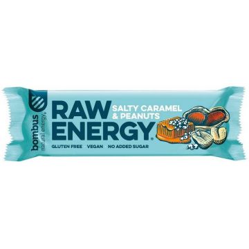 Baton energizant Raw Energy cu caramel sarat si arahide, 50 g Bombus