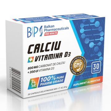 Calciu 800 mg + Vitamina D3 200 ui 30 capsule moi Balkan Pharmaceuticals