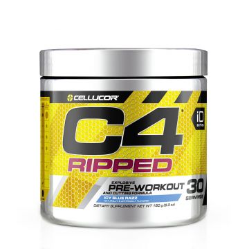 Cellucor C4 Ripped Pre-workout - ianinte de antrenament, aroma Icy Blue Razz, 180g, GNC