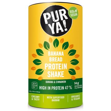 Pulbere pentru shake proteic cu banane si scortisoara, 47% proteina, eco-bio, 480 g, Pur Ya