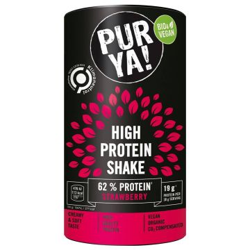 Pulbere pentru shake proteic cu capsuni, 62% proteina, eco-bio, 480 g, Pur Ya