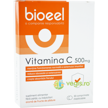 Vitamina C 500mg cu Aroma de Fructe de Padure fara Zahar 30cpr masticabile