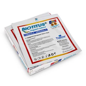 BIOTITUS COMPRESE IMPREGNATE, 10x10cm, 10 bucati per cutie, TIAMIS MEDICAL