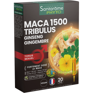 Maca 1500 cu Tribulus, Ginseng si Ghimbir 20 fiole