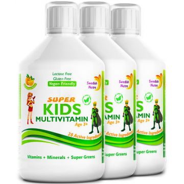 Pachet 3 x Super Kids Multivitamine Lichide pt Copii cu 30 Ingrediente, 500 ml | Swedish Nutra
